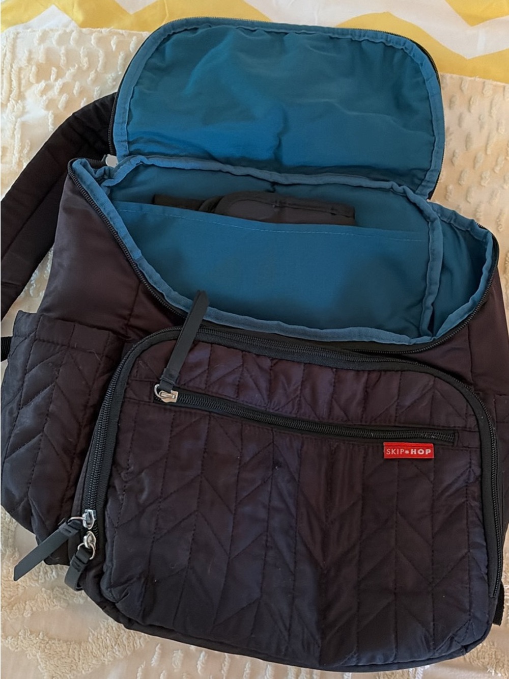 Skip Hop Quilted Black Tote with Teal Interior
